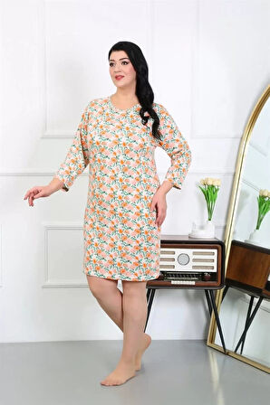 Moda Kadın Büyük Beden Penye Gecelik Ev Elbisesi Krem