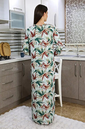 Moda Kadın Uzun Kol Penye Gecelik Ev Elbisesi Yeşil