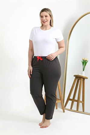 Moda Kadın Pamuklu Büyük Beden Alt Pijama Füme