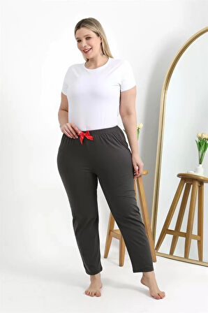 Moda Kadın Pamuklu Büyük Beden Alt Pijama Füme