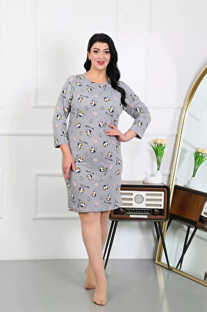 Moda Kadın Büyük Beden Penye Gecelik Ev Elbisesi Gri