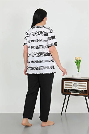 Moda Kadın Büyük Beden Kısa Kol Penye Pijama Takımı Beyaz