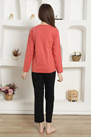 Moda Kız Çocuk Penye Pijama Takım Mercan