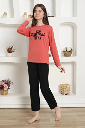 Moda Kız Çocuk Penye Pijama Takım Mercan