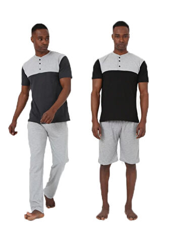 Moda Erkek 3'lü Pijama Takım Siyah