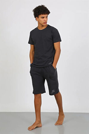 Moda Erkek Pamuk Lakost Alt Üst Kaprili Pijama Takım Füme