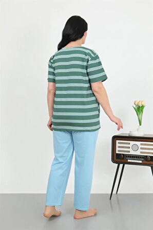 Moda Kadın Büyük Beden Kısa Kol Penye Pijama Takımı Petrol