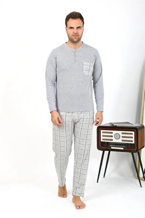 Moda Erkek Uzun Kol Penye Gri Pijama Takımı