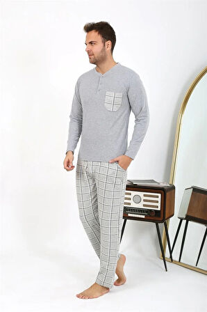 Moda Erkek Uzun Kol Penye Gri Pijama Takımı