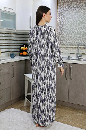 Moda Kadın Uzun Kol Penye Gecelik Ev Elbisesi Mavi