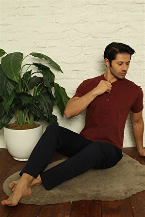Moda Erkek Bordo 3'lü Pijama Takım Bordo
