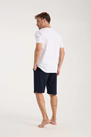 Moda Erkek Cepli Lakost Pamuk Penye Şort Lacivert