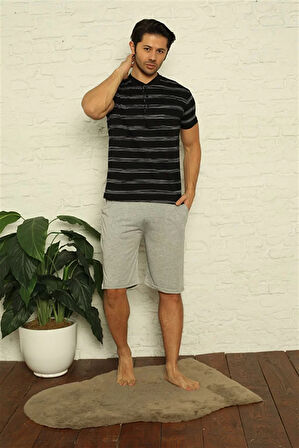 Moda Erkek Siyah 3'lü Pijama Takım