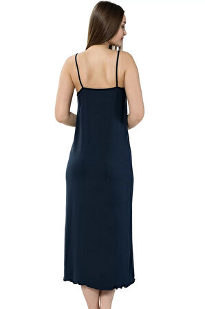 Moda kadin İp Askılı Uzun Gecelik Siyah