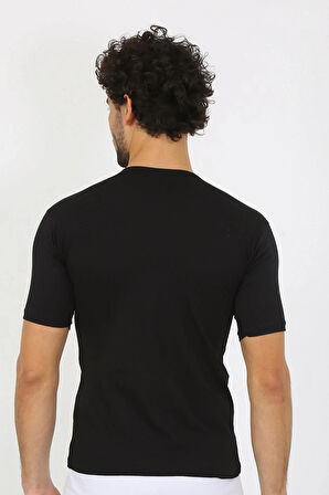 Moda Erkek Sıfır Yaka Likralı Siyah T-Shirt
