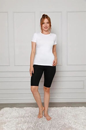 Moda Penye Likralı Diz Üstü Tayt Siyah