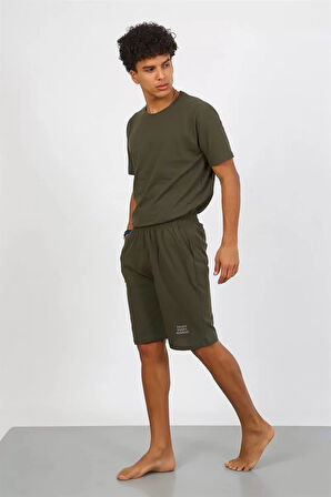 Moda Erkek Pamuk Lakost Alt Üst Kaprili Pijama Takım Haki