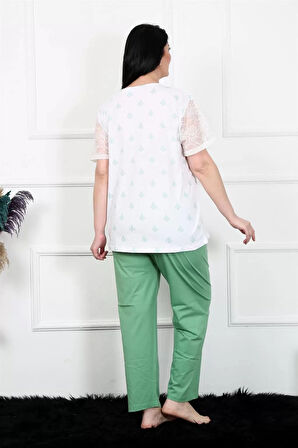 Moda Kadın 5XL-6XL-7XL-8XL Büyük Beden Kısa Kol Pijama Takım Beyaz