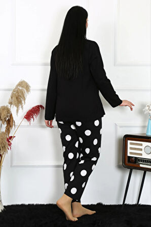 Moda Kadın Büyük Beden Penye Uzun Kol Pijama Takım