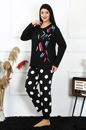 Moda Kadın Büyük Beden Penye Uzun Kol Pijama Takım