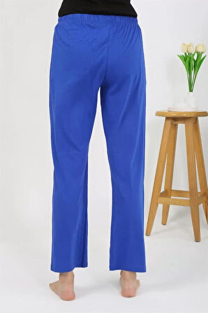 Moda Kadın Penye Düz Tek Alt Pijama Sax