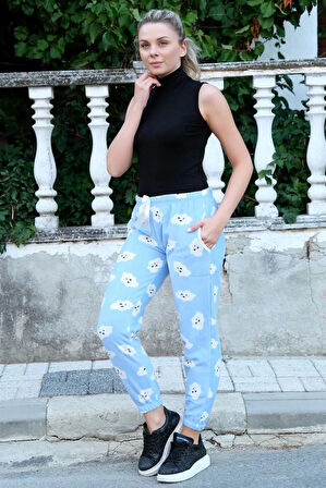 Moda Kadın Welsoft Polar Tek Alt Pijama Mavi