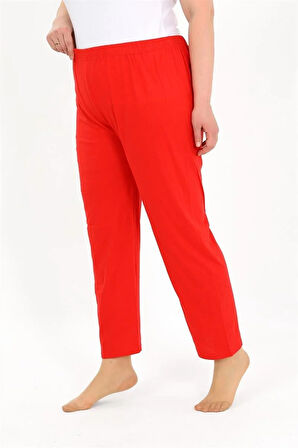 Moda Kadın Pamuklu Büyük Beden Alt Pijama Kırmızı