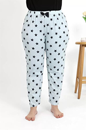 Moda Kadın Pamuklu Büyük Beden Alt Pijama Buz Mavisi
