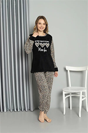 Moda Polar Kadın Pijama Takımı Siyah