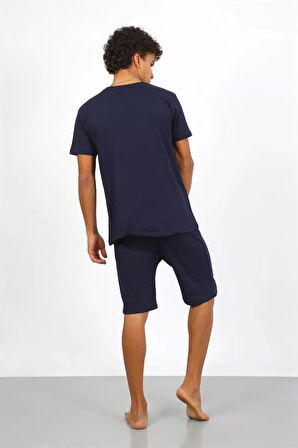 Moda Erkek Pamuk Lakost Alt Üst Kaprili Pijama Takım Lacivert