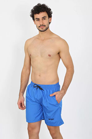 Moda Erkek Fermuar Cepli Deniz Şortu Saks