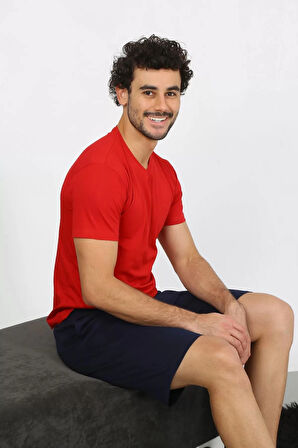 Moda Erkek Penye Kırmızı 3'lü Pijama Takımı