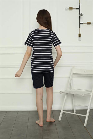 Moda Kız Çocuk Penye Şortlu Pijama Takım Lacivert