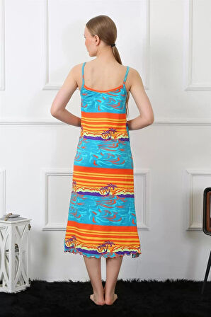 Moda Kadın İp Askılı Uzun Gecelik Mavi