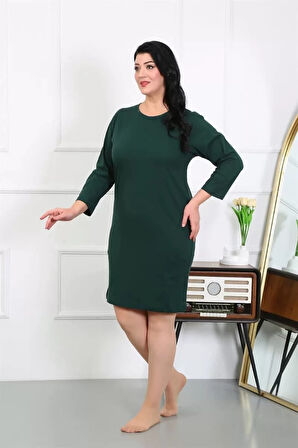 Moda Kadın Büyük Beden Penye Gecelik Ev Elbisesi Zümrüt Yeşili