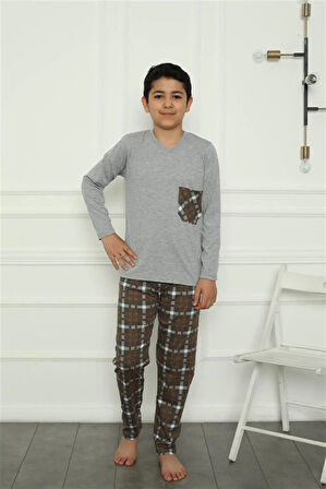 Moda Erkek Çocuk Penye Pijama Takım Gri
