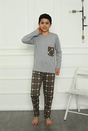 Moda Erkek Çocuk Penye Pijama Takım Gri