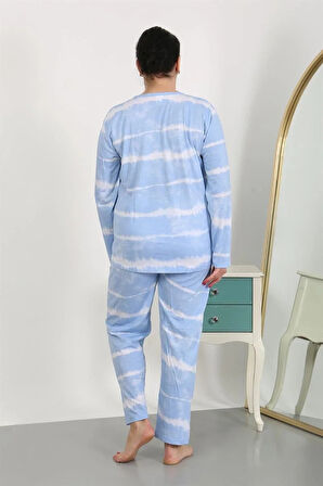 Moda Kadın Büyük Beden Uzun Kol Penye Pijama Takımı Mavi