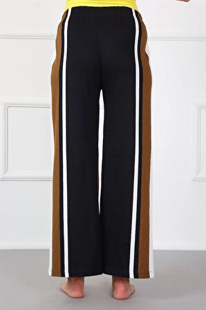 Moda Kadın Penye Bol Paça Pantolon Sütlü Kahve