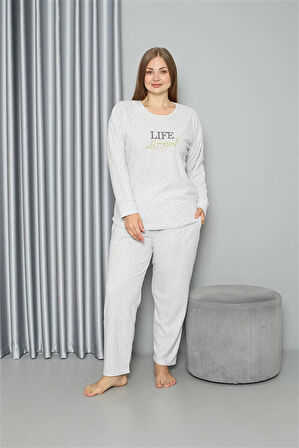 Moda Welsoft Polar Kadın Büyük Beden Pijama Takımı Ekru