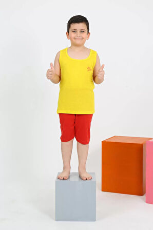 Moda Erkek Çocuk Sıfır Kol Şortlu Sarı Penye Pijama Takımı