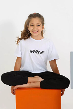 Moda Kız Çocuk Kısa Kol Beyaz Penye Pijama Takım