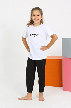 Moda Kız Çocuk Kısa Kol Beyaz Penye Pijama Takım