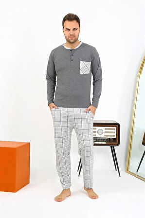 Moda Erkek Uzun Kol Penye Antrasit Pijama Takımı