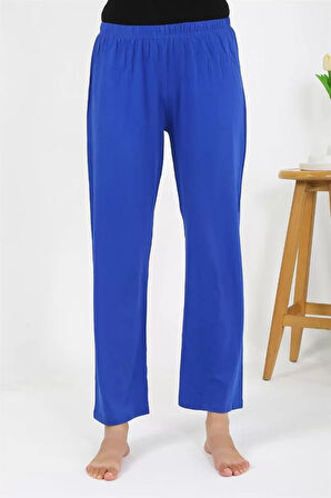 Moda Kadın Penye Düz Tek Alt Pijama Sax