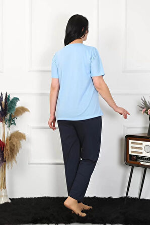 Moda Kadın Büyük Beden Mavi Pijama Takımı