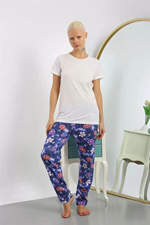 Moda Kadın Pamuklu Alt Pijama Lacivert