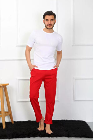 Moda Erkek Pamuk Kırmızı Tek Alt Pijama
