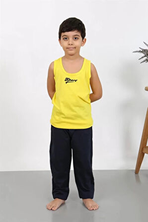 Moda Erkek Çocuk Sıfır Kol Penye Pijama Takım Sarı