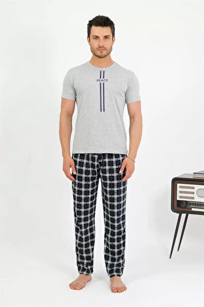 Moda Erkek Pamuk Kısa Kol Pijama Takım Gri